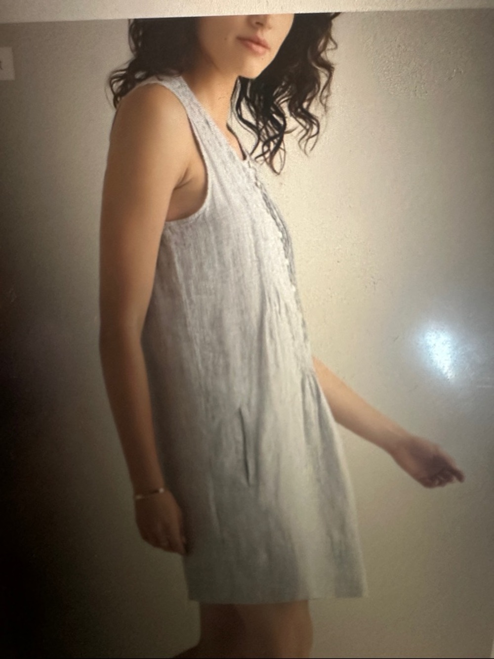 Quince 100% Linen Sleeveless Swing Dress in Blue Pinstripe, size Large - Picture 3 of 9